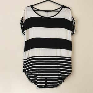 Cable & Gauge Black and White Striped Button Tee